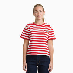 Junior's Short Sleeve Oversized Stripe Tee